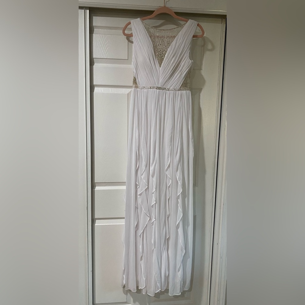 Adrianna Papell Ivory White‎ Beaded Embellished Maxi Gown Women's Size 6